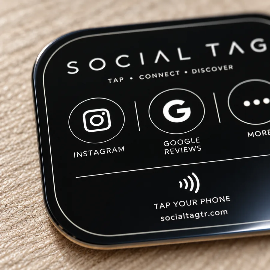 SocialTag NFC etiketinin yakından görünümü
